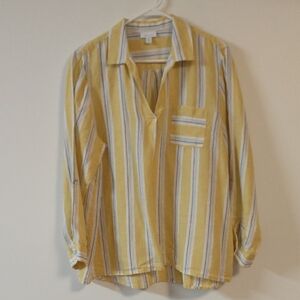 J Jill Love Linen Split Neck Loose Fit Pop Over Top XL Petite